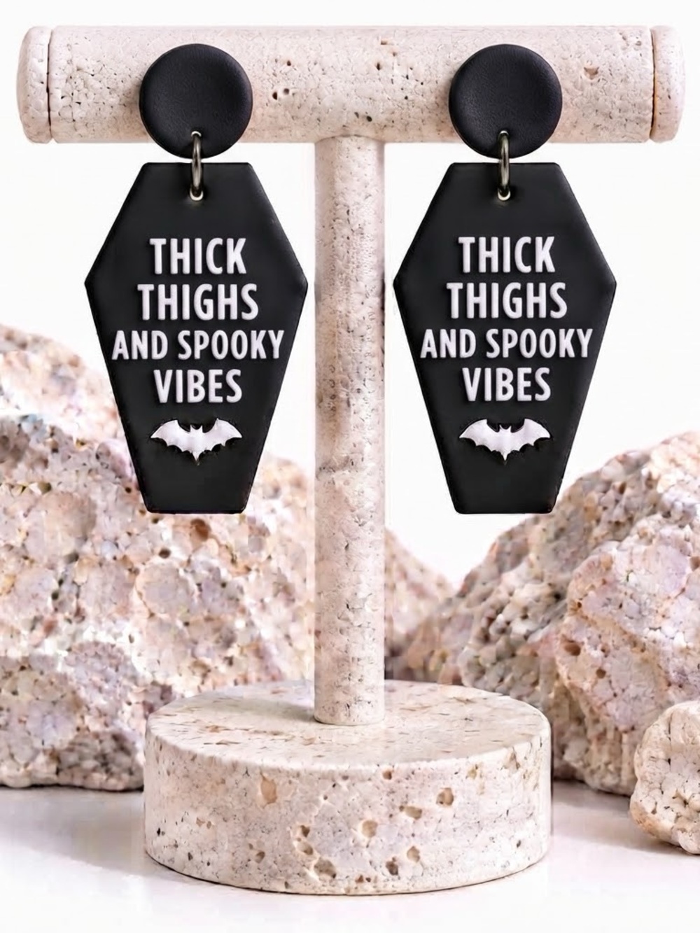 Thick Thighs and Spooky Vibes Dangles — Halloween — Handmade Earrings — Black